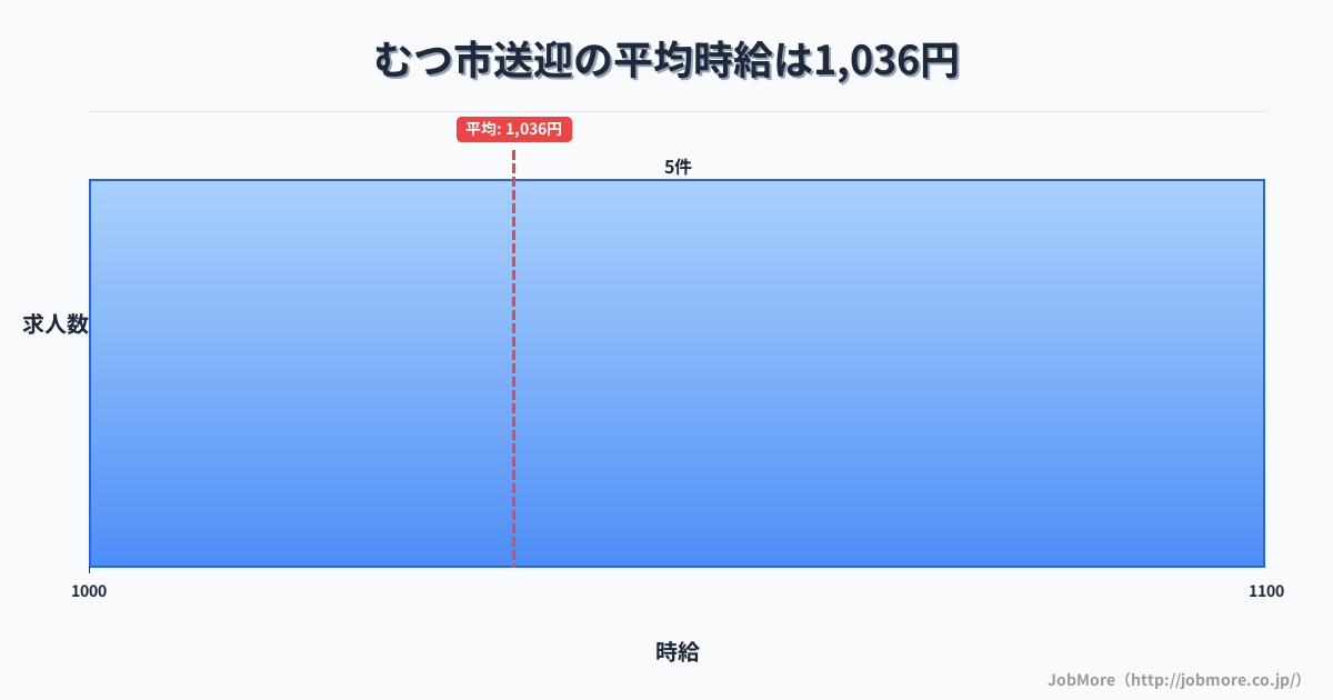 青森県 むつ市内の送迎の平均時給は1,056円です。中央値は1,029円、最頻値は1,000円〜1,100円です。
